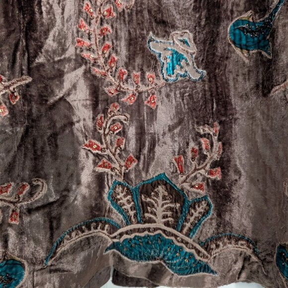 Chicos 2 Velvet Floral Jacket Womens Size Large Brown Beaded Embellished Boho - Picture 10 of 13